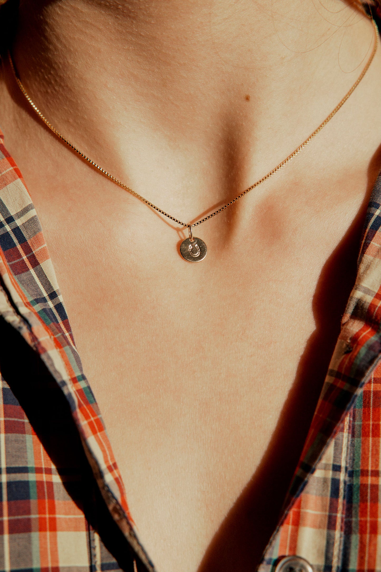 Gold Disc Necklace: Horseshoe