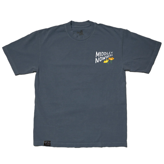 Quiet Life x Lonely Palm Ranch - Middle of Nowhere Embroidered T: Dolphin Blue